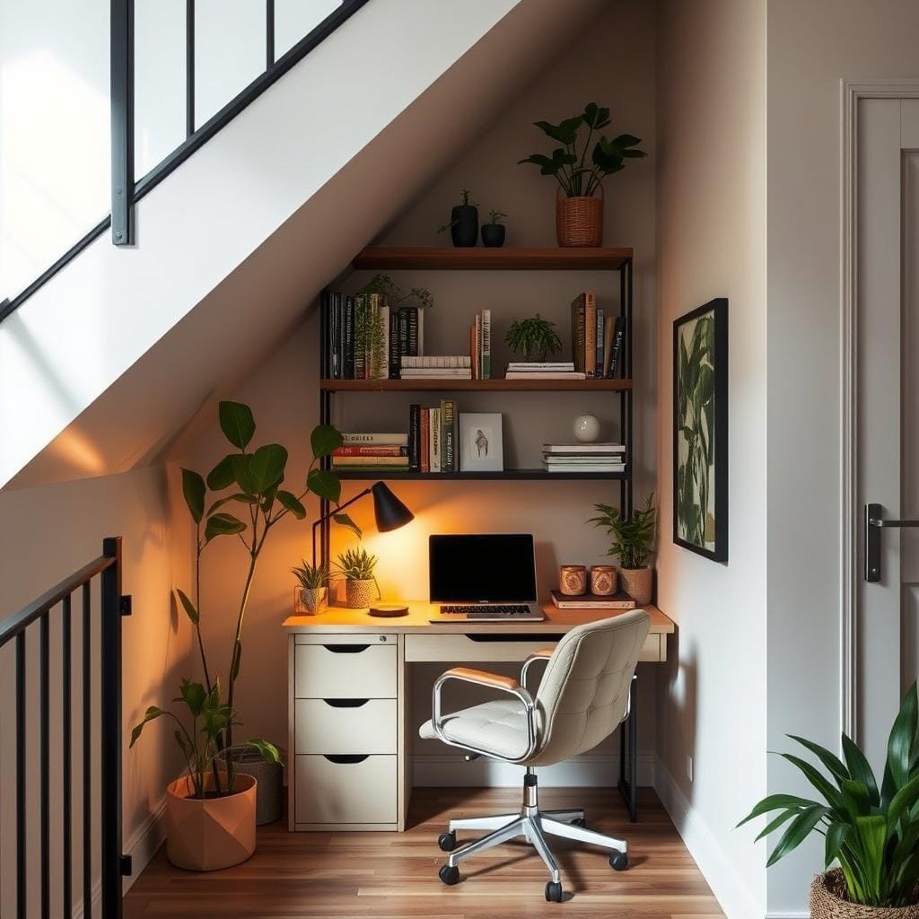 espace bureau sous l'escalier