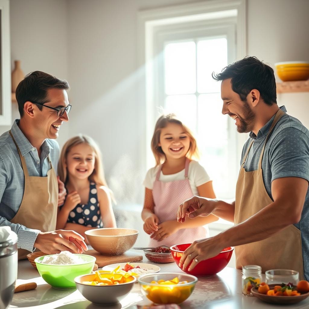 Famille cuisinant ensemble avec plaisir