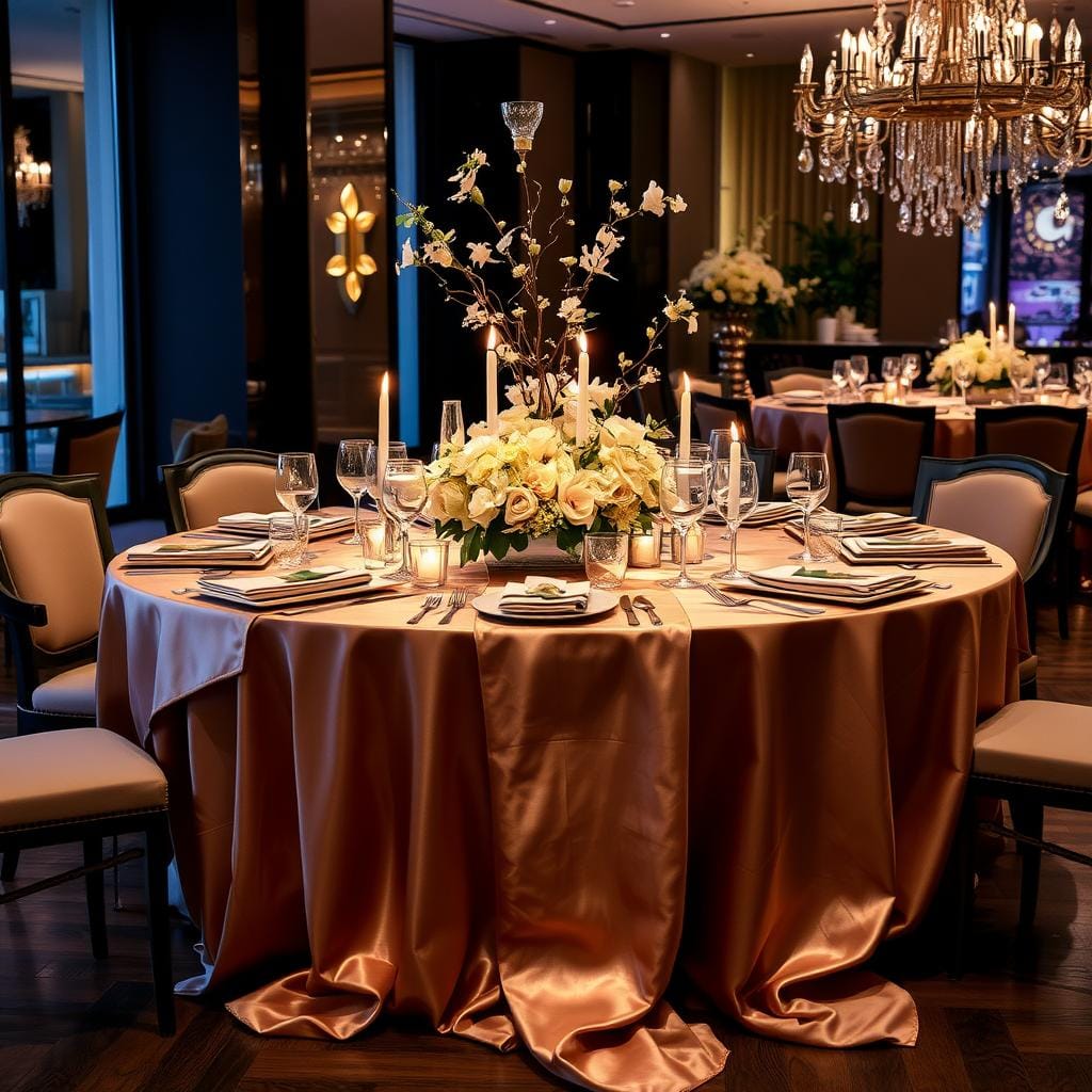 Décoration élégante de table avec nappes et chemins de table